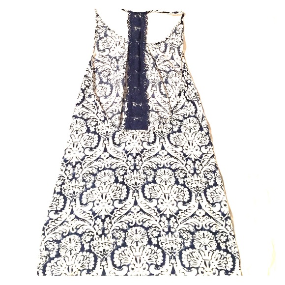 Navy Patterened Backless Dress