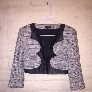 Tweed and leather cropped blazer