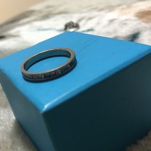 Ring with white,pink and green crystals