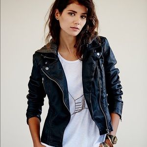 Free people vegan hooded leather jacket