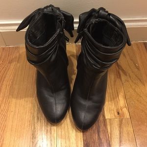 Black Leather Bow Ankle Booties