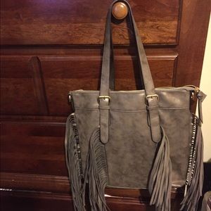 Smoked gray(pewter ) fringed tote