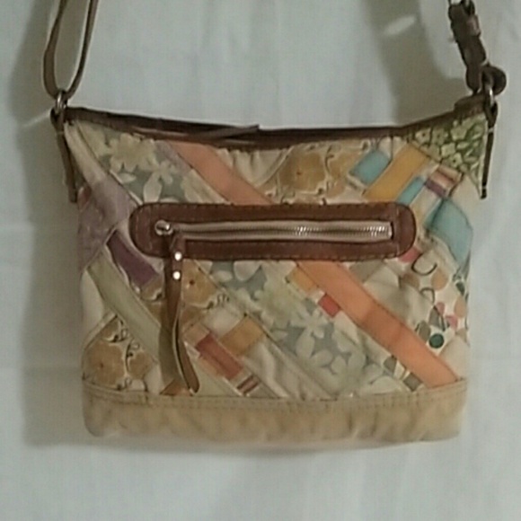 FOSSIL Patchwork Canvas/Leather Messenger Bag