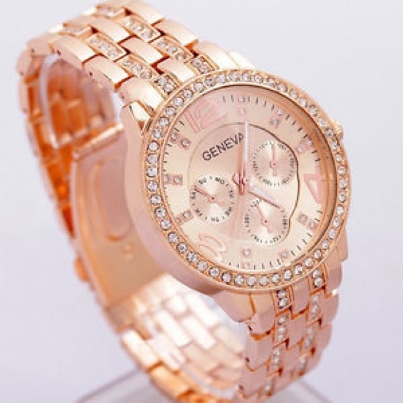 Rose Gold Geneva Bling Watch