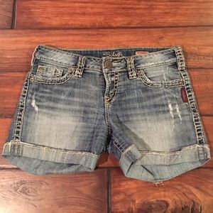 Silver denim shorts