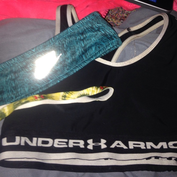 Two athletic headbands one sports bra