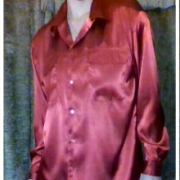 Red sliky long sleeve button down top