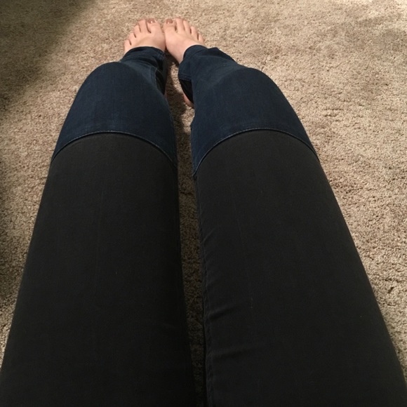 Two tone skinny low rise jeans
