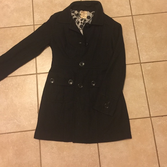 Black wool long pea coat