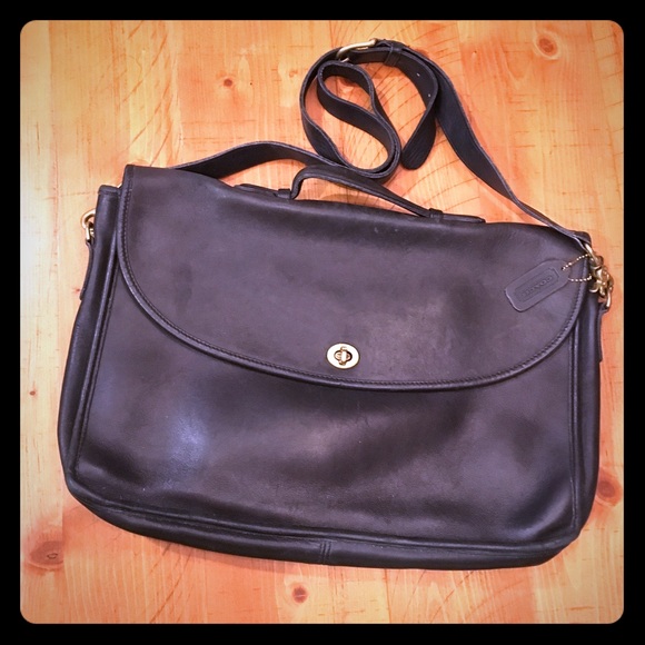 Vintage Coach black leather attaché case.