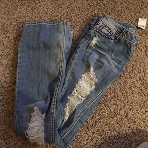 Blue flare jeans.