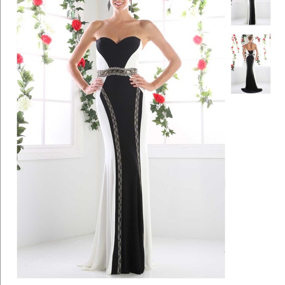 Two toned jersey sweetheart evening dress - Picture 1 of 3