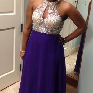 Full length purple bedazzled dress