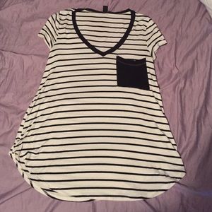 striped v neck with pocket.