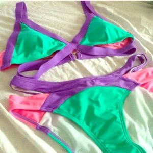 Neon caged strappy sporty bikini cut outs