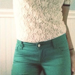 Lace Shirt & Green Pants