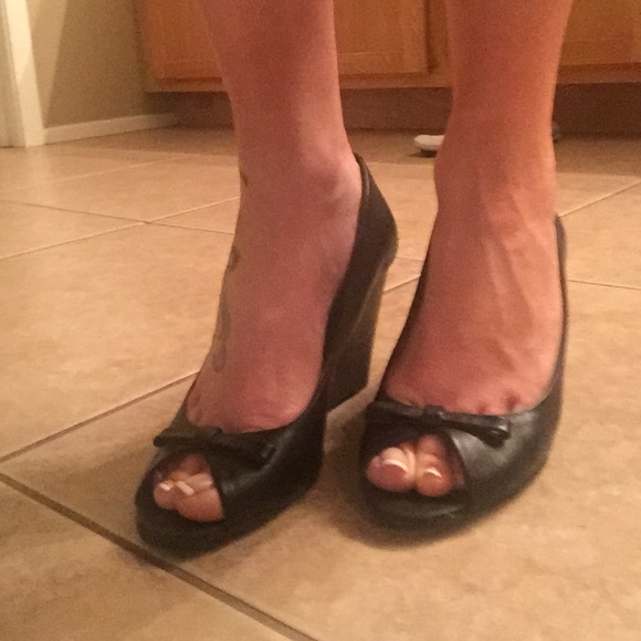BCBG Black Open Toe Wedges