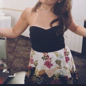 Black/Floral Strapless Dress