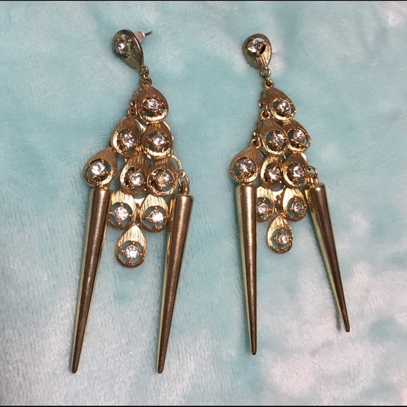 Large Gold diamond dangly earrings