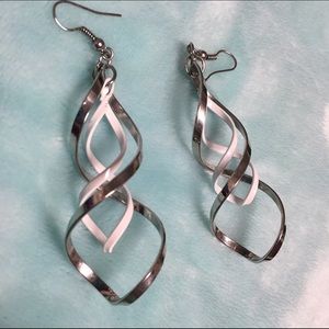 White & silver spiral earrings