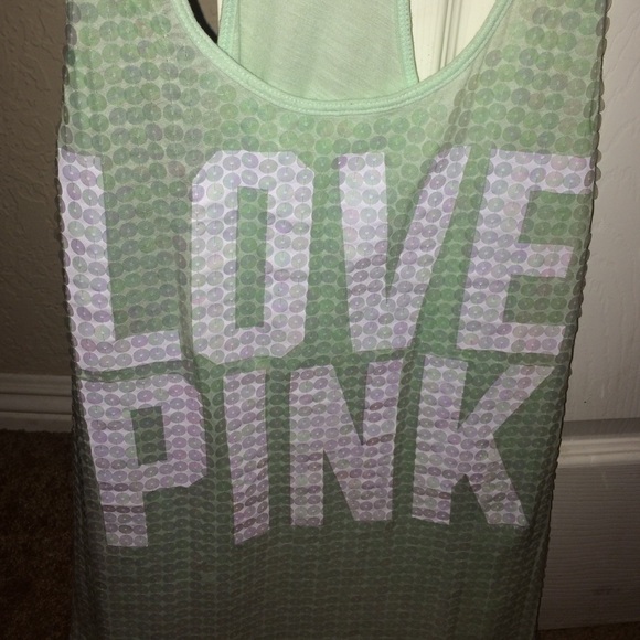 Medium mint green sequined razor back tank top - Picture 2 of 2