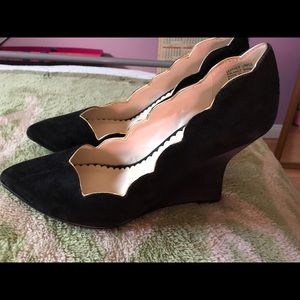 Black Velvet pointed toe wedges