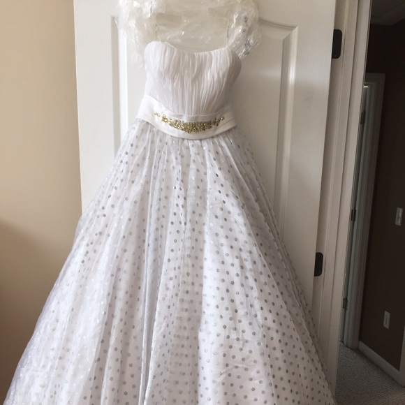 White glittered polka-dot prom gown