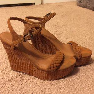 Cognac Braided Wedge Sandals