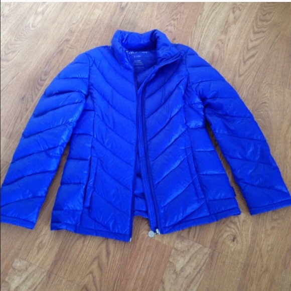 Royal blue down packable coat
