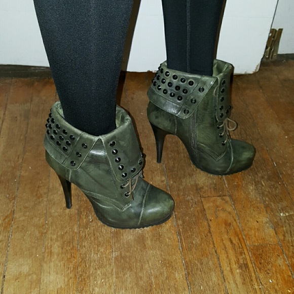 Army Green leather booties