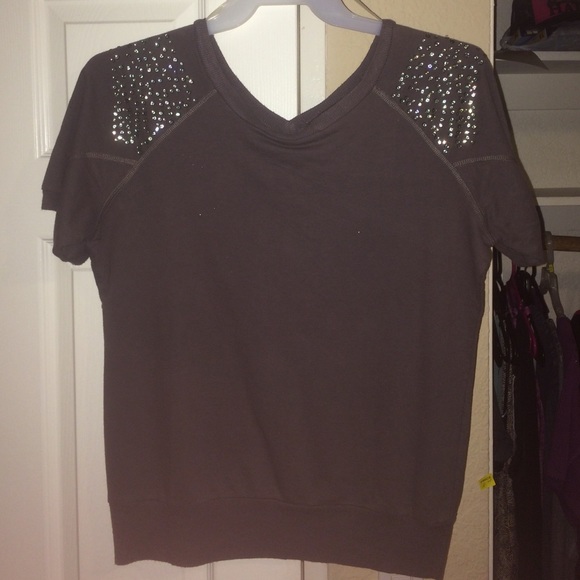 Medium grey bejeweled short sleeve sweater - Picture 1 of 2