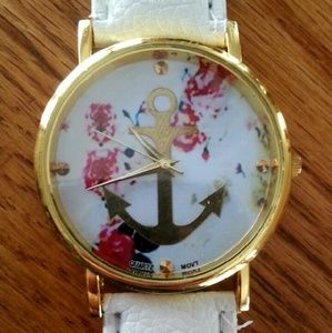 Anchor & Floral Gold and White Watch