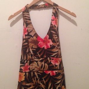 Flowery tropical halter dress