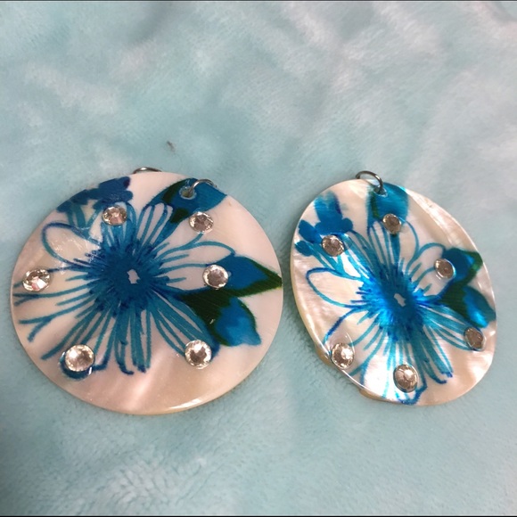 Blue and white Hawaiian flower earrings