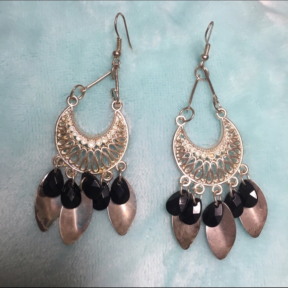 Black and silver dangly earrings