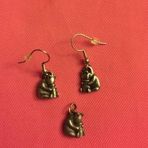 Winnie the Pooh pewter earrings & pendant