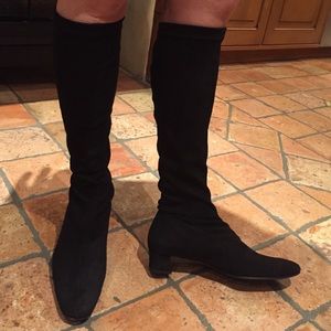 Pull on black suede Clegerie knee-high boots