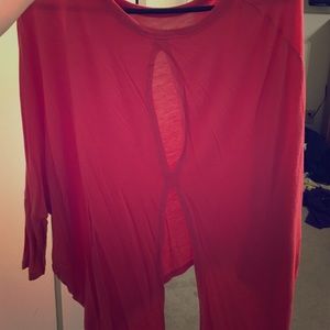 pink open back shirt