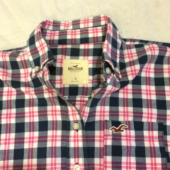 Hollister Pink & Navy Blue Plaid Shirt