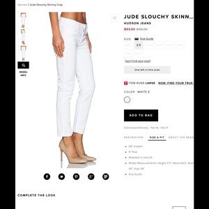 HUDSON White "Jude" slouch skinny cropped jeans 24