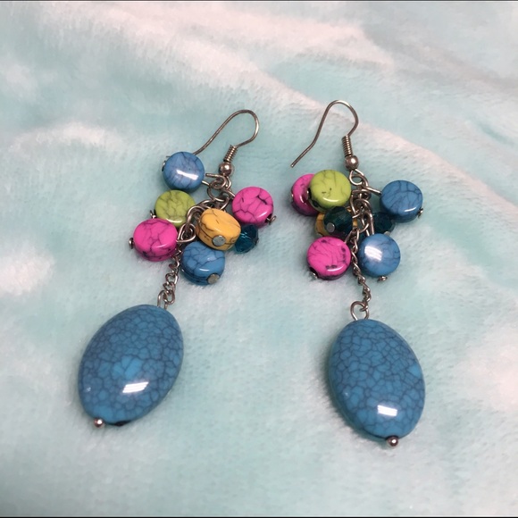 Multi color dangly beaded earrings