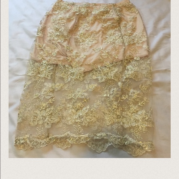 Partially sheer lace gold skirt