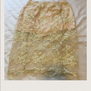 Partially sheer lace gold skirt