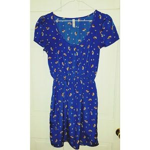 SCOOP NECK BLUE FLORAL DRESS