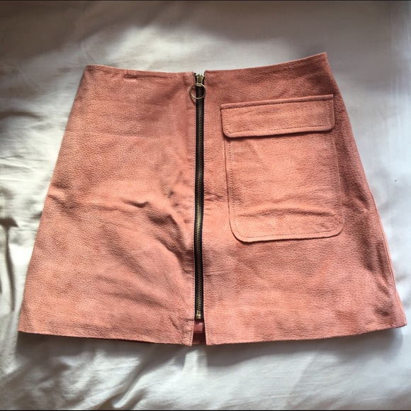Genuine Suede Pink Zip Up Skirt