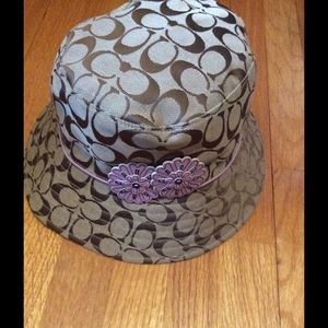 Coach Logo Bucket Hat with Leather Trim