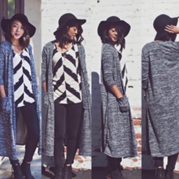 Grey and white Lularoe Sarah duster cardigan