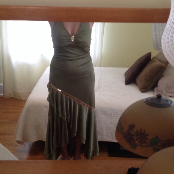 Green high/low dress