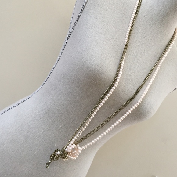 Jewelry - Pearl and Double Link Chain Knot Necklace