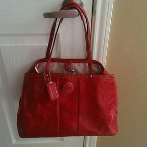Authentic COACH, Signature red carry all tote